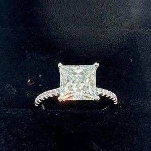 Moissanite Diamond Wedding Engagement Ring Princess Cut Hearts Arrows Size 4.5